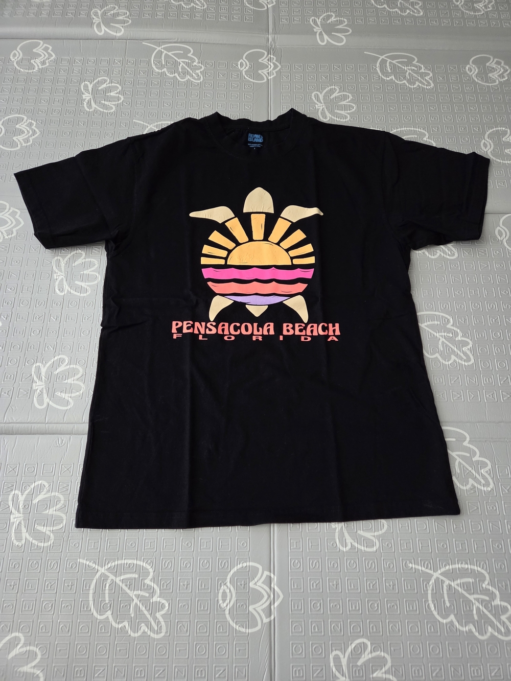Pensacola Beach Black Graphic Tee - Sunset Turtle Design Size Large